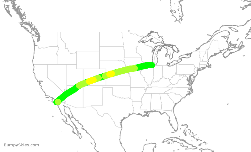 Turbulence forecast map for SWA1928, MDW to SAN