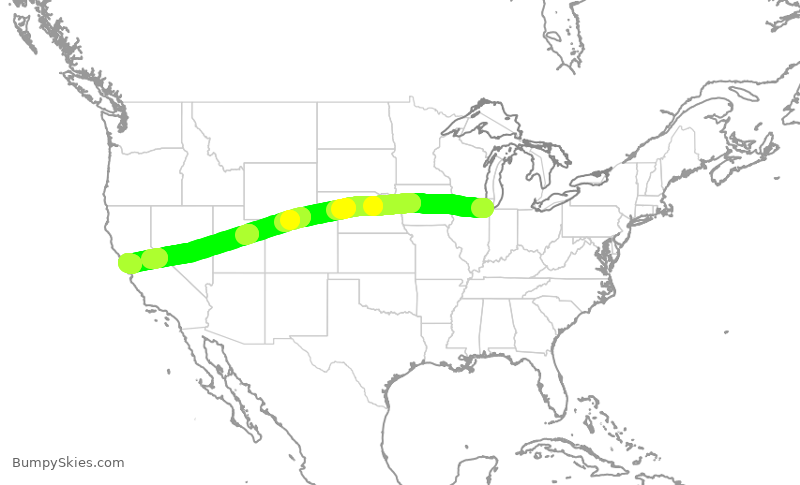 Turbulence forecast map for SWA192, MDW to OAK