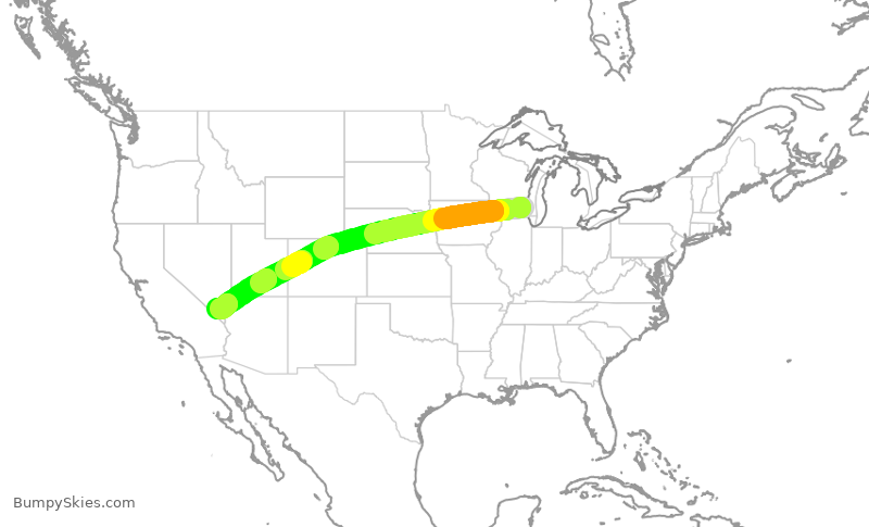 Turbulence forecast map for SWA1932, MKE to LAS