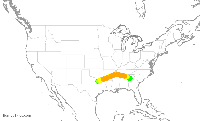 Turbulence forecast map for SWA1933, DAL to ATL