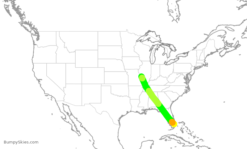 Turbulence forecast map for SWA1933, FLL to STL