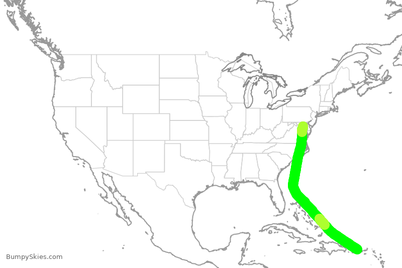 Turbulence forecast map for SWA1935, BWI to JSJ