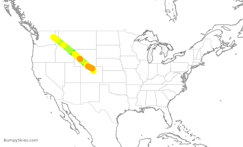 Turbulence forecast map for SWA1935, GEG to DEN