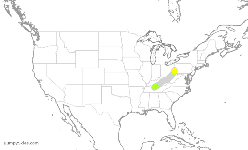 Turbulence forecast map for SWA1935, PIT to BNA