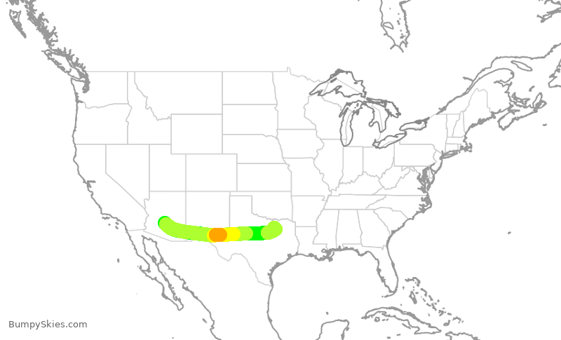Turbulence forecast map for SWA193, PHX to DAL