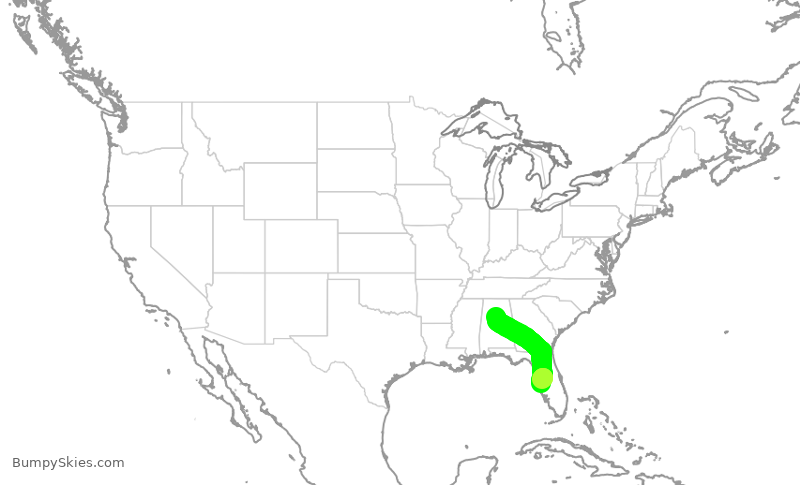 Turbulence forecast map for SWA1948, BHM to TPA