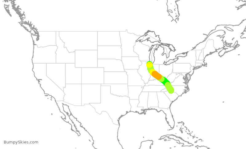 Turbulence forecast map for SWA1948, MDW to CLT