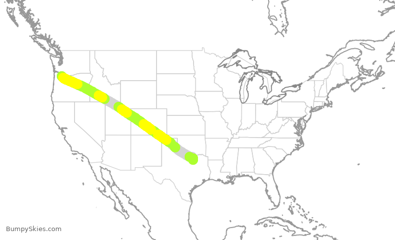 Turbulence forecast map for SWA1949, PDX to DAL