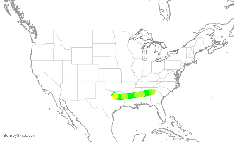 Turbulence forecast map for SWA194, ATL to DAL