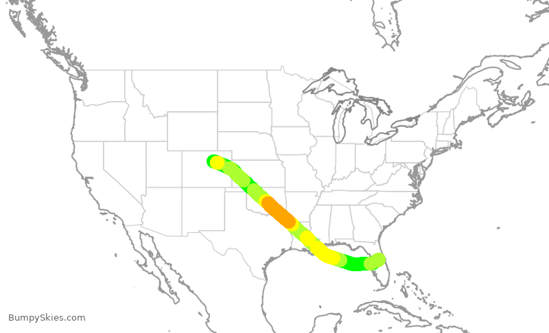 Turbulence forecast map for SWA194, DEN to MCO