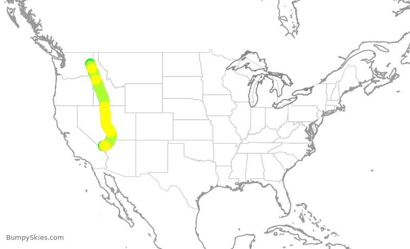 Turbulence forecast map for SWA1951, GEG to LAS