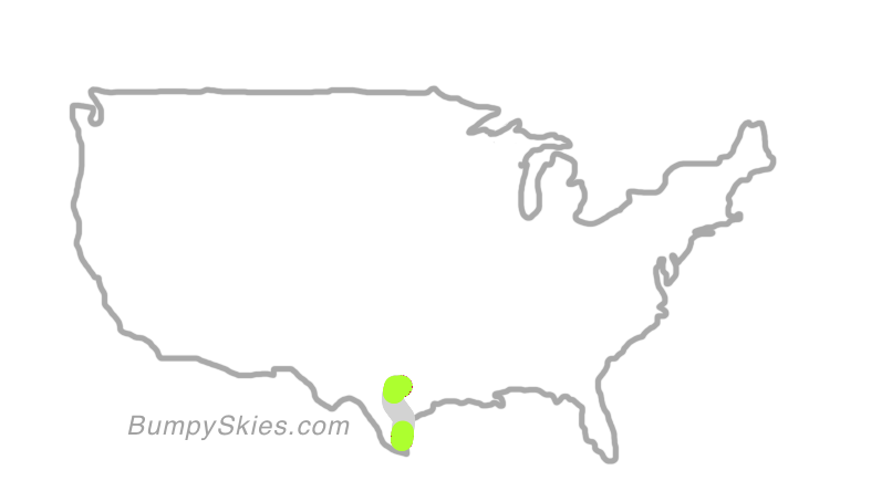 Map of continental US with illustrated flight path and turbulence forecast (described in text below)