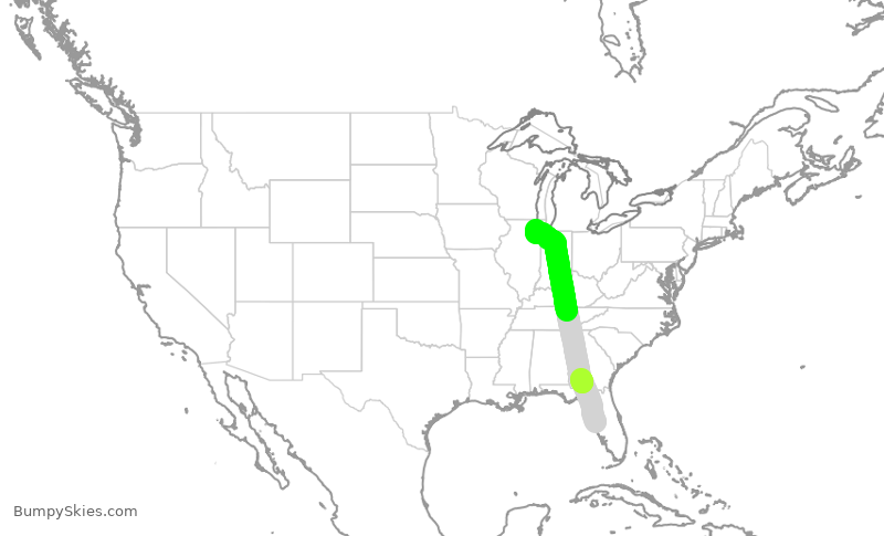 Turbulence forecast map for SWA1963, TPA to MDW