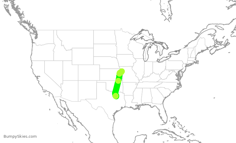 Turbulence forecast map for SWA1968, DAL to MCI
