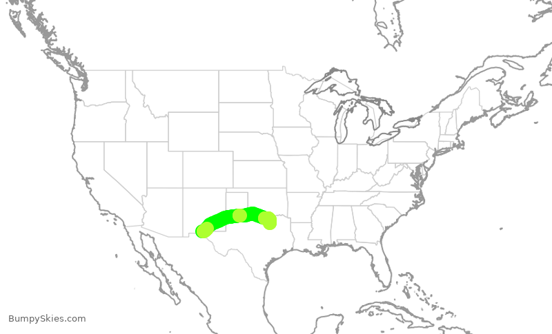 Turbulence forecast map for SWA1968, ELP to DAL