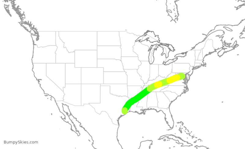 Turbulence forecast map for SWA1968, HOU to DCA