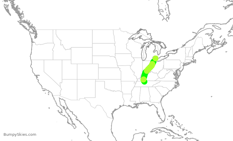 Turbulence forecast map for SWA1969, DTW to BNA