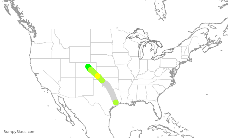 Turbulence forecast map for SWA1970, HOU to DEN