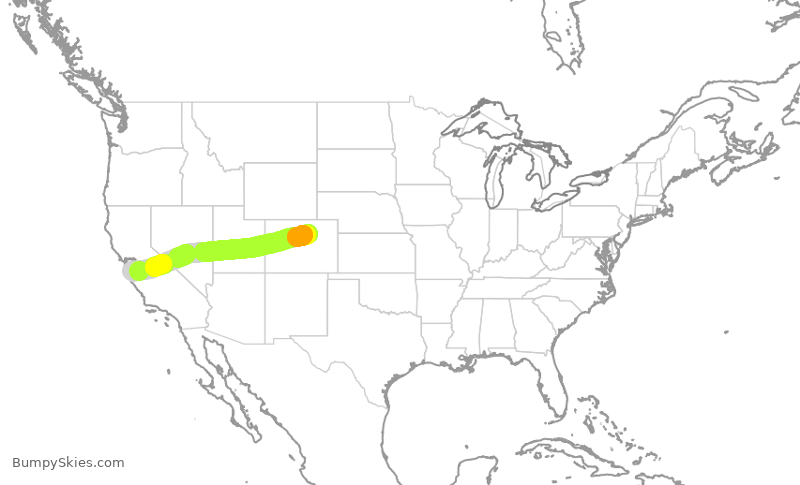 Turbulence forecast map for SWA1974, DEN to SJC