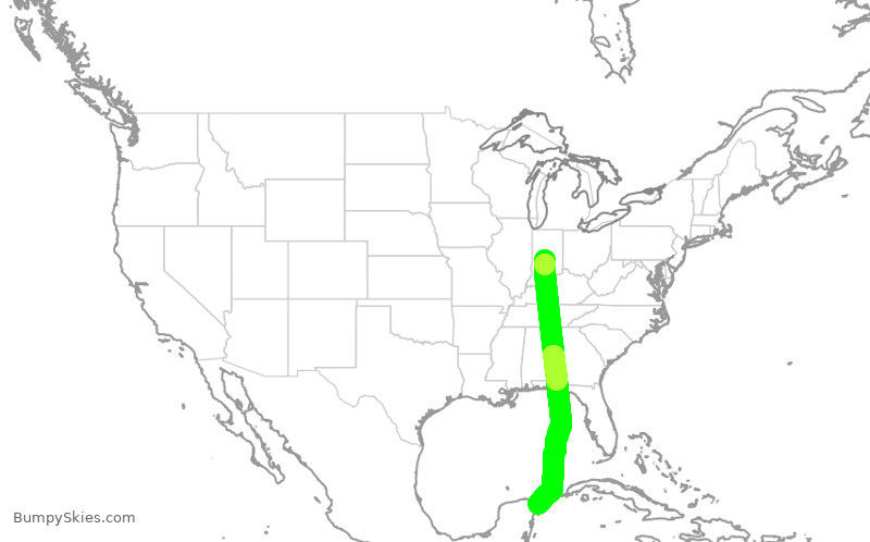 Turbulence forecast map for SWA1976, IND to CUN