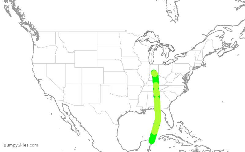 Turbulence forecast map for SWA1977, CUN to IND