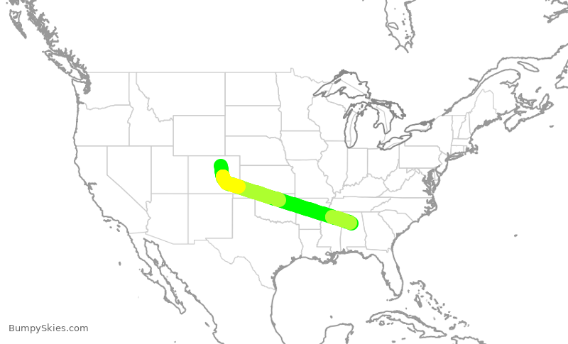 Turbulence forecast map for SWA1981, DEN to BHM