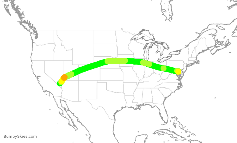 Turbulence forecast map for SWA1982, LAS to BWI