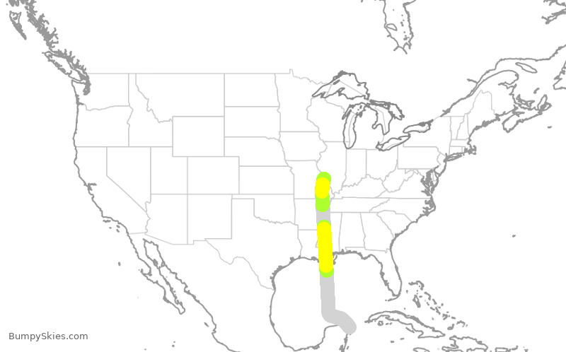 Turbulence forecast map for SWA1985, STL to CUN