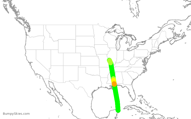 Turbulence forecast map for SWA1986, CUN to STL