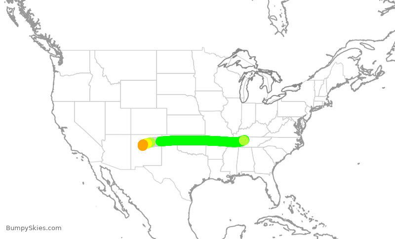 Turbulence forecast map for SWA1987, ABQ to BNA