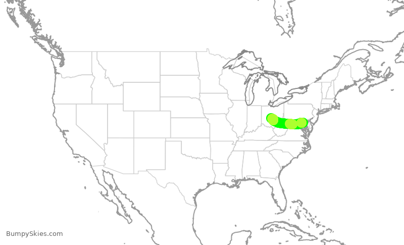 Turbulence forecast map for SWA1988, BWI to CMH
