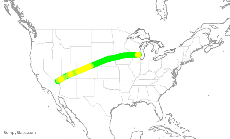 Turbulence forecast map for SWA1988, MKE to LAS