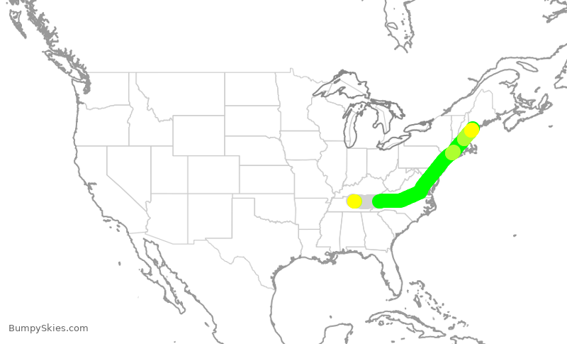 Turbulence forecast map for SWA1989, BNA to PWM