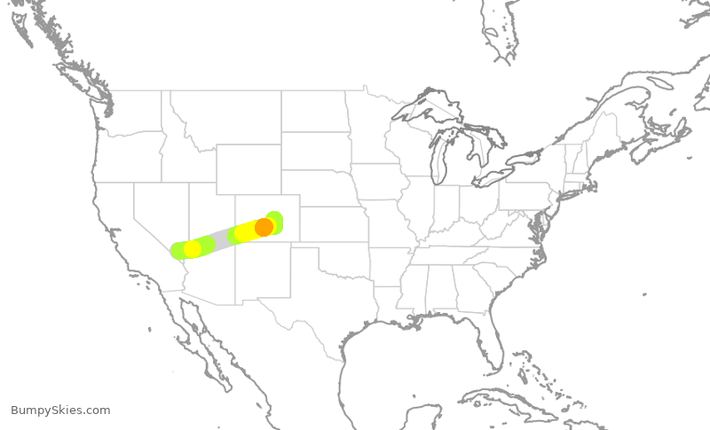Turbulence forecast map for SWA1989, LAS to COS
