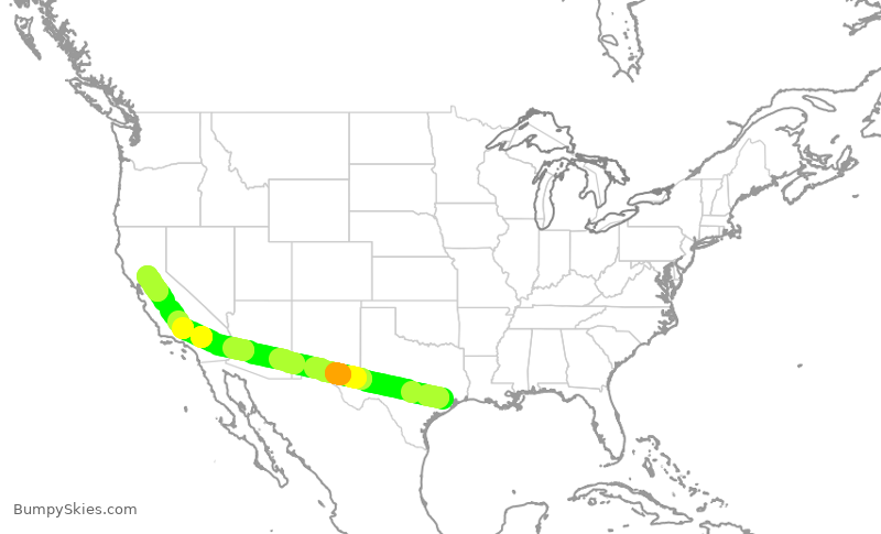 Turbulence forecast map for SWA1992, HOU to SMF