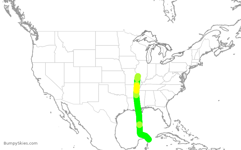 Turbulence forecast map for SWA1995, STL to CUN