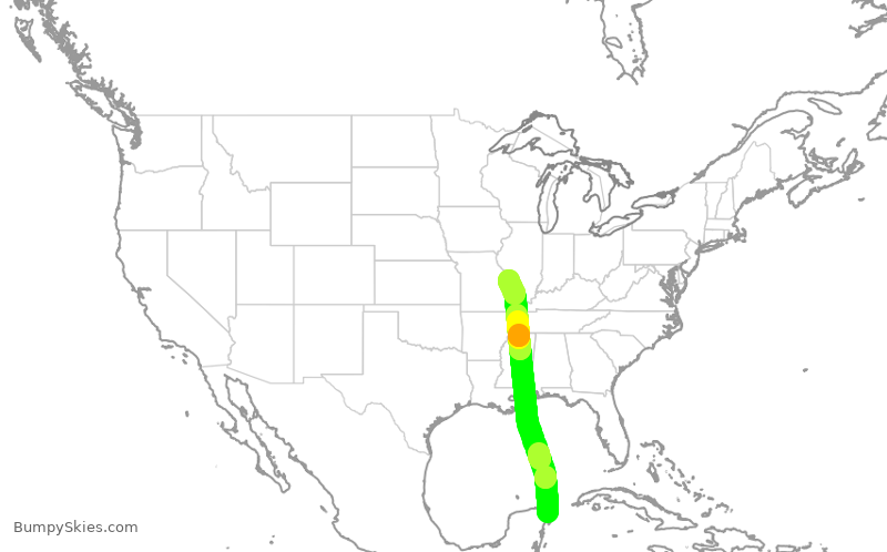 Turbulence forecast map for SWA1996, CUN to STL