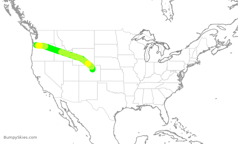 Turbulence forecast map for SWA1997, DEN to PDX