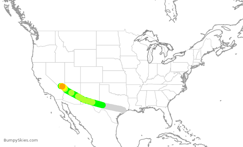 Turbulence forecast map for SWA1998, HOU to LAS