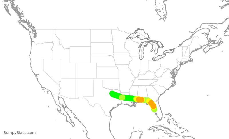 Turbulence forecast map for SWA19, TPA to DAL