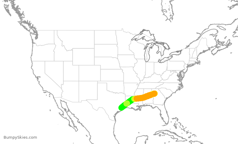 Turbulence forecast map for SWA2006, HOU to ATL