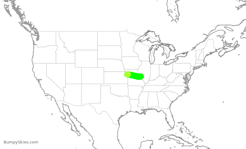 Turbulence forecast map for SWA2008, MCI to STL