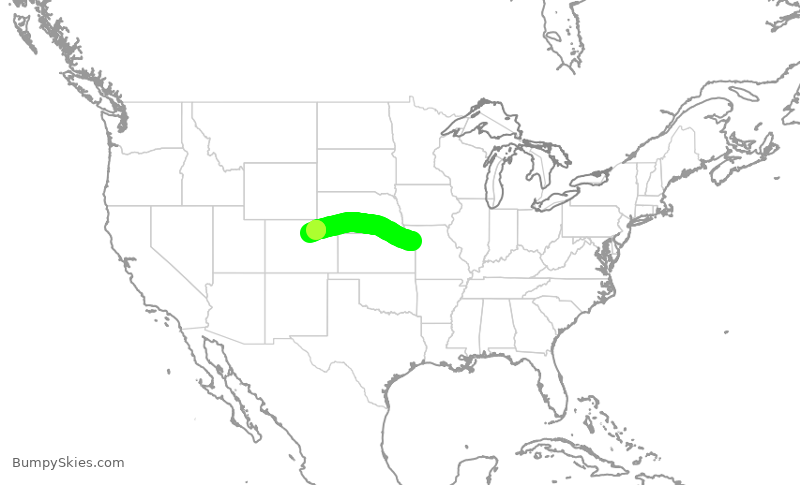 Turbulence forecast map for SWA2011, MCI to DEN