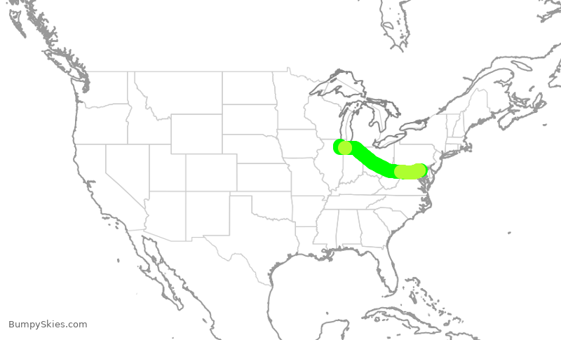 Turbulence forecast map for SWA2015, BWI to MDW
