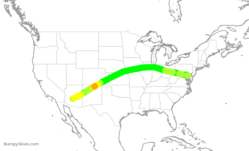 Turbulence forecast map for SWA2015, PHX to BWI