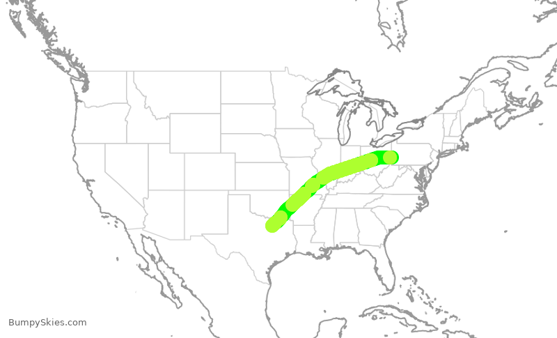 Turbulence forecast map for SWA2016, PIT to DAL