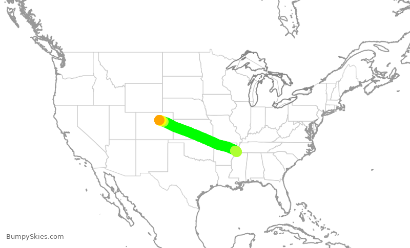 Turbulence forecast map for SWA2019, DEN to MEM