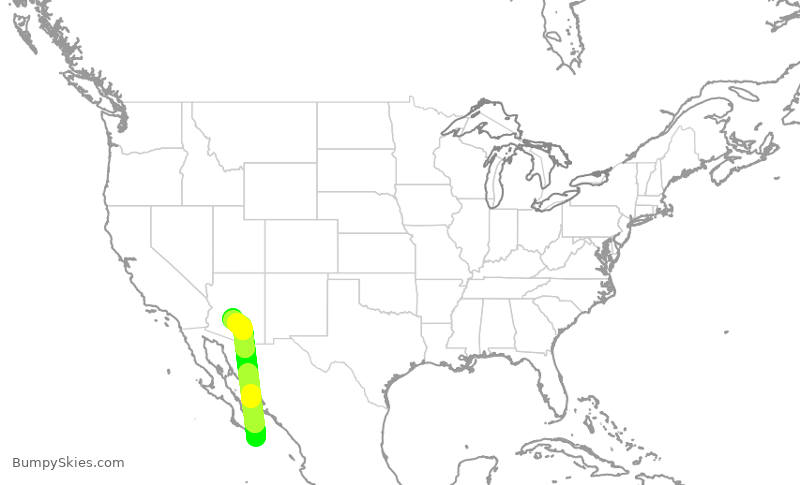 Turbulence forecast map for SWA2021, MSD to PHX