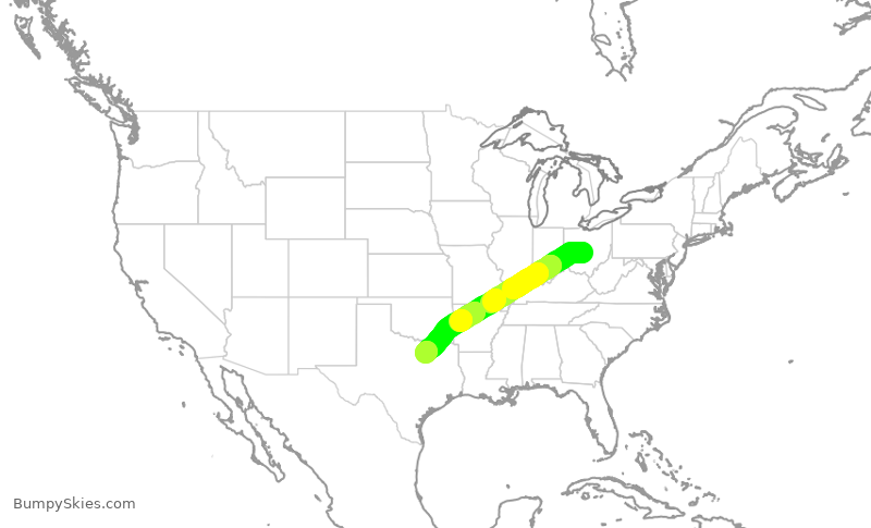 Turbulence forecast map for SWA2022, CMH to DAL