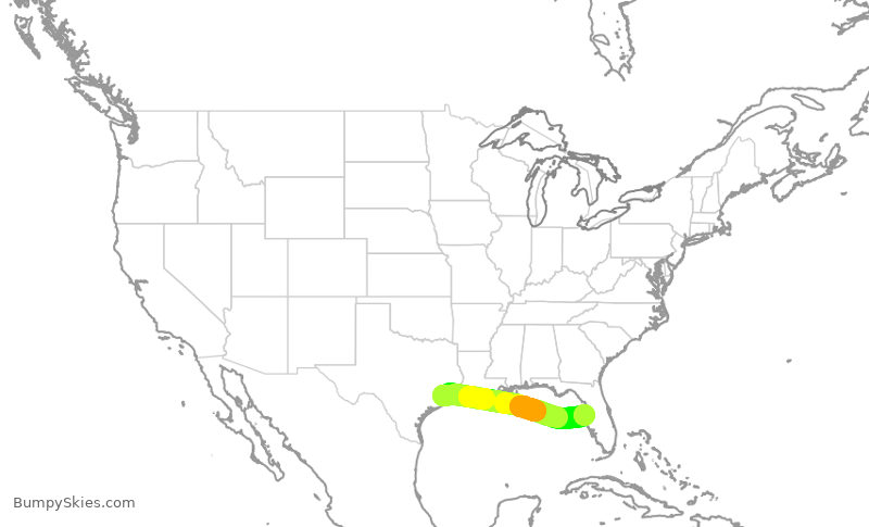 Turbulence forecast map for SWA2024, HOU to TPA